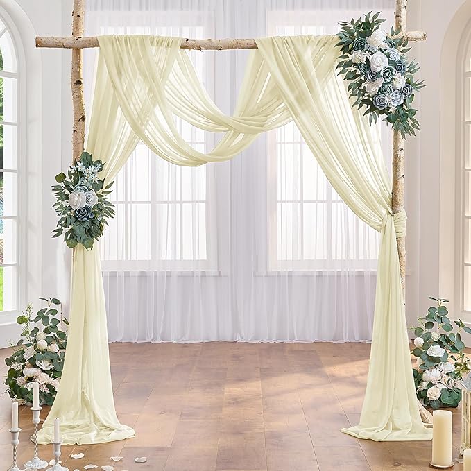 Wedding Arch Draping Fabric Beige Arch Drapes Sheer Backdrop Curtain for Ceremony Photo Wedding Decor 19Ft Length x 28" Width 6 Panel