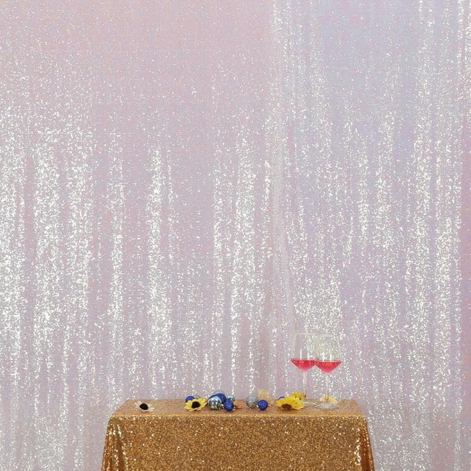 Poise3EHome 7FT x 7FT Iridescent Sequin Photography Backdrop Curtain for Party Decoration, Iridescent