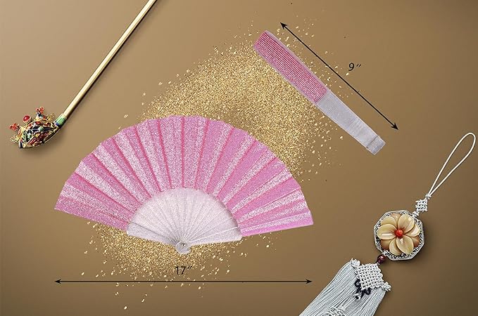 HUNANBANG Glitter Folding Hand Fan for Men Women Acrylic Folding Clack Hand Fan for Music Disco Rave Festival Party Supplies (Glitter slv2gd2)