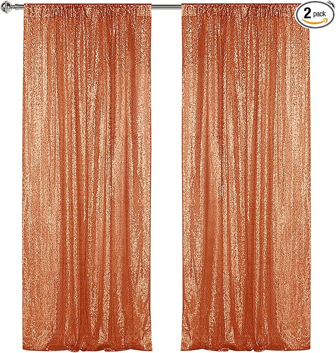 Sugargirl Orange Sequin Backdrop Curtain 2 Panels 2FTx8FT Glitter Orange Background Drapes Sparkle Photography Backdrop for Party Wedding Birthday Wall Decoration