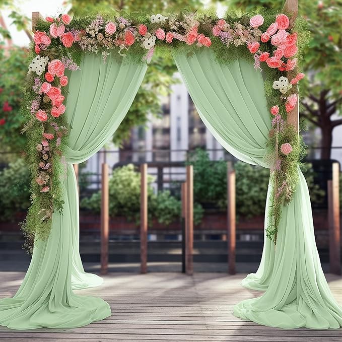 Sage Arch Drapes for Wedding Arch Draping Fabric Sheer Backdrop Curtain for Ceremony Bridal Party Decor 6 Yards 19Ft Length x 28" Width 1 Panel