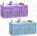 2 Pack Light Blue Light Purple Table Skirts, 29x108" Metallic Foil Tinsel Fringe Table Skirt for Rectangle Tables Streamer Curtains Backdrop, Party Decorations for Birthdays, Weddings, Holidays