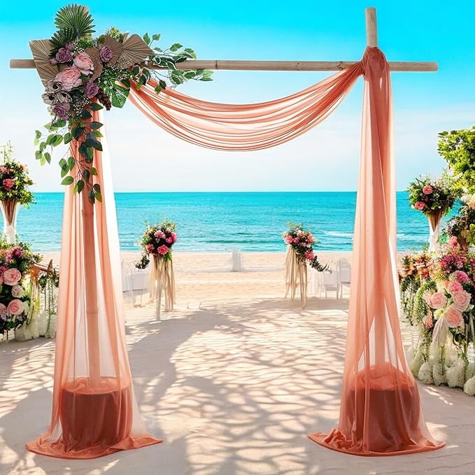 MDS Halloween Chiffon Draping Fabric - 2 Panel, 30" Wide x 20ft Long - Sheer Spooky Arbor & Canopy Drapery for Haunted House Backdrops, Party Ceilings, DIY Costumes & Themed Events - Terracotta