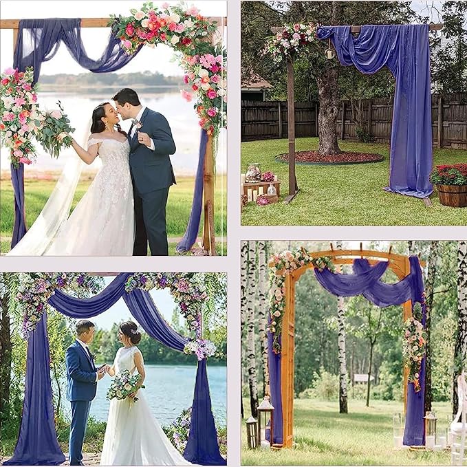 PARTISKY Wedding Arch Draping Fabric, 2 Panels 6 Yards Navy Blue Sheer Backdrop Curtain Window Scarf Valance for Table Event Party Home Decorations（2 Panels）, Navy Blue