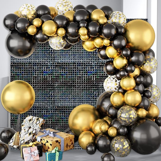 24PCS Black Shimmer Wall Backdrop, Laser Square Sequin Photo Backdrops Panel, Glitter Wall Background for Birthdays, Weddings, Christmas, Engagements, Disco Bachelorette Party Decoration (4FTx6FT)