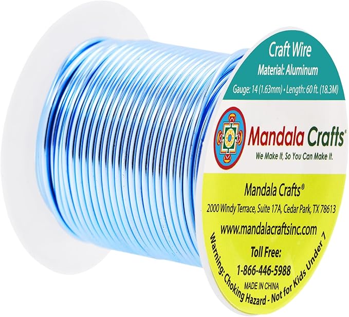 Mandala Crafts 14 Gauge Anodized Aluminum Craft Wire for Jewelry Making - 60 FT Colored Flexible Ice Blue Wire - Bendable for Bonsai Armature Crafting Sculpting
