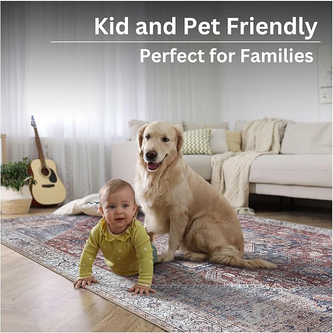 Bloom Rugs Washable Non-Slip 5' x 7' Rug - Red/Blue Traditional Medallion Area Rug for Living Room, Bedroom, Dining Room, and Kitchen - Exact Size: 5' x 7'