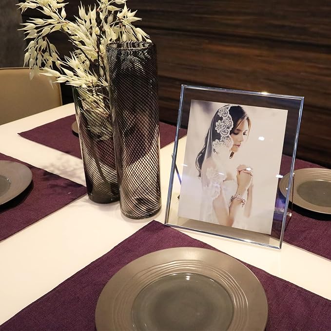 Silver Floating Frame (10"x12", Vertical), For Picture 9x11, 8.5x11, 8x10, Tabletop Shelf Photo Frame, Classy Gift For Festival, Wedding, Home or Office Décor