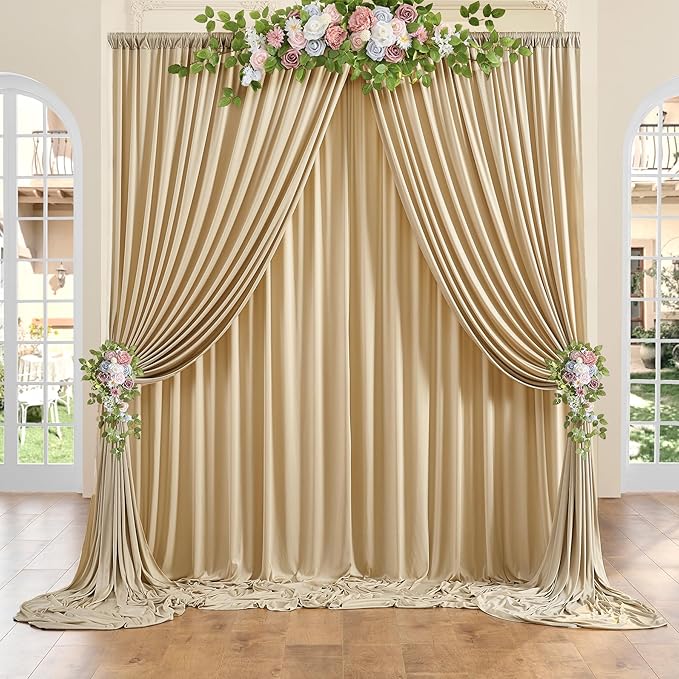 10ft x 10ft Wrinkle Free Beige Backdrop Curtain for Wedding Parties, Thick Polyester Photo Backdrop Drapes for Baby Shower Engagement Birthday Party Backdrop Stand,5ft x 10ft 2 Panels