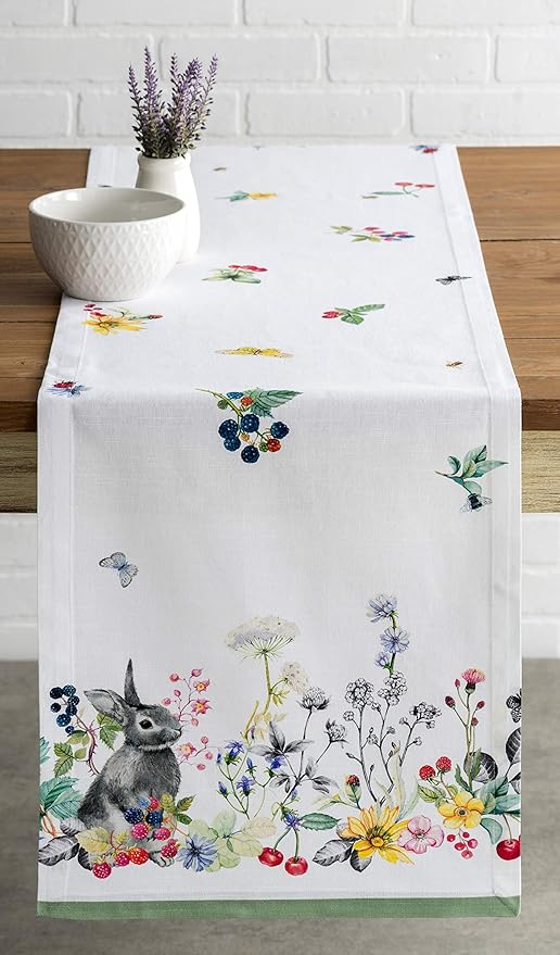 Maison d' Hermine Table Runner 100% Cotton Single Layer Table Runners 108 inches Long Decorative for Kitchen Dining Party Baby Shower Wedding Bridal Shower Spring Summer (Printemps, 14.50" x 108")