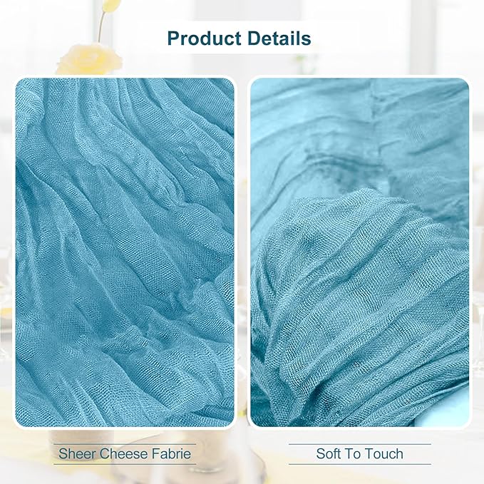 10 Pack Baby Blue Cheesecloth Table Runner 35x120 Inch 10Ft Rustic Gauze Cheese Cloth Table Runner Sheer Cheesecloth Table Runners for Wedding Party Bridal Shower Decoration
