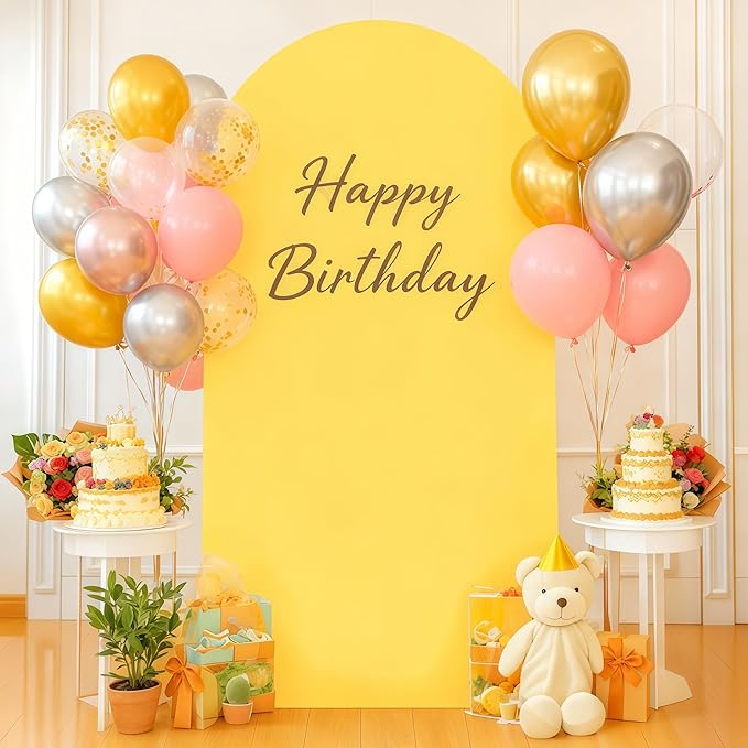 7.2FT Yellow Arch Backdrop Cover - Polyester Fitted Wedding Arch Stand Covers Round Top Chiara Arch Backdrop Cover for Birthday Party Banquet Photo Background Decoration