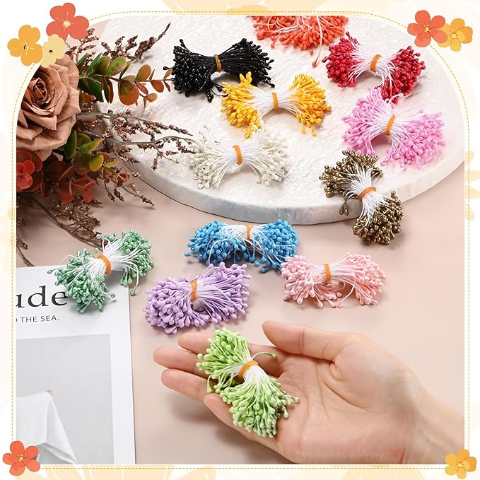 150-Pack Flower Stamens for Crafts, 5mm Double Heads Artificial Pearl Floral Pistil Mini Flower Pollens Stamens for DIY Making/Wedding/Scrapbook Decoration [Sapphire Blue]