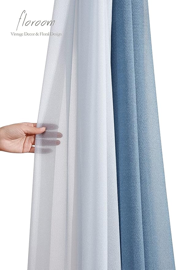 Floroom Wedding Arch Draping Fabric 3 Panels 20Ft Chiffon Fabric Drapes Arbor Drapery Wedding Ceremony Reception Swag Decorations (Dusty Blue +Powder Blue +White)