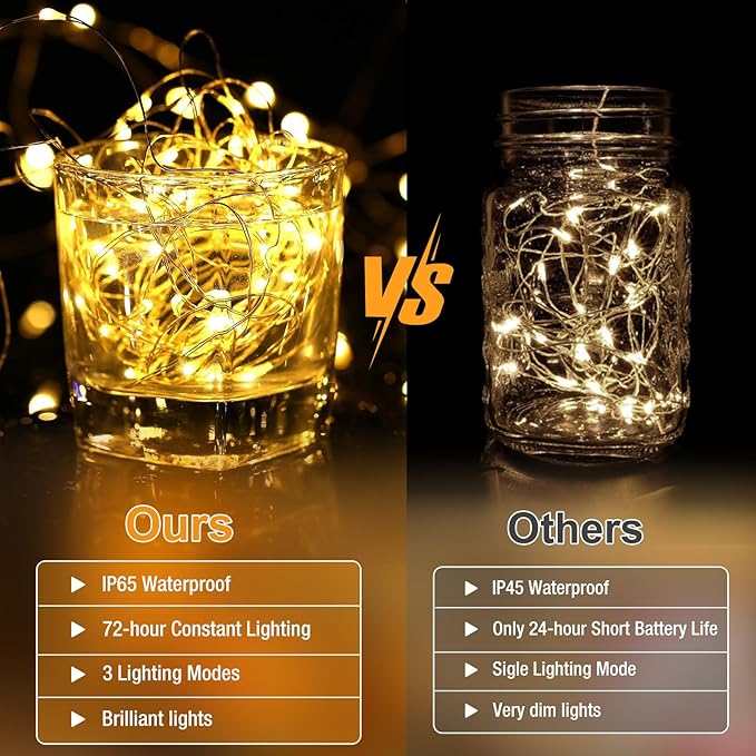 100 Pack Fairy Lights Battery Operated - 7ft 20 Led Twinkle Lights 3 Modes, Bulk Mini String Lights Waterproof for Mason Jars Vases DIY Party Wedding Decoration Christmas -Warm White