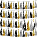 4P Black Gold Silver Foil Fringe Tassel Garland Banner Metallic Tinsel Streamers Wall Hanging Curtain Backdrop Banner for Parade Floats, 2025 Graduation Decorations,New Years Decorations, Father' Day