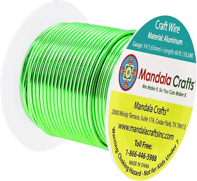 Mandala Crafts 14 Gauge Anodized Aluminum Craft Wire for Jewelry Making - 60 FT Colored Flexible Light Green Wire - Bendable for Bonsai Armature Crafting Sculpting