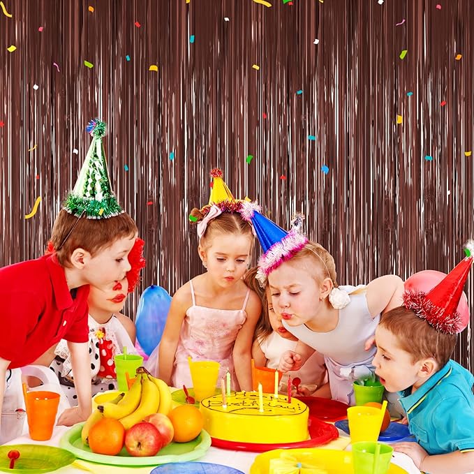 Coffee Brown Metallic Tinsel Backdrop Foil Fringe Curtains 2Packs Door Streamers Backdrop for Birthday Door Decorations, Party Supplies for Bachelorette, Graduation, Christmas Disco Groovy Decors