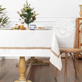 MYSKY HOME Rectangular Table Cloth, 55"X86", Waterproof, Soft Cotton/Polyester Blend, Floral Pattern, Tassel Trim, All-Season, Indoor/Outdoor, 6-8 Seats