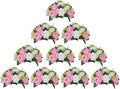 BLOSMON Flower Balls Rose Centerpieces: 10 Pcs Pink White Fake Flowers Kissing Balls Decor Artificial Wedding Floral Arrangements Silk Flower Bouquet with Base Home Party Room Table DIY Decorations