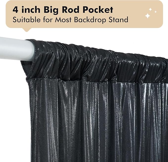 10ft x 10ft Black Glitter Sequin Backdrop Curtain for Parties, Wrinkle Free Sparking Backdrop Drapes, 2 Panels 5x10ft Shimmer Photo Back Drop Cloth for Wedding Birthday Photography Background