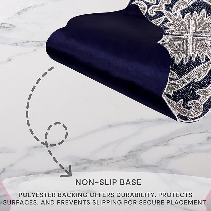 Decorative Beaded Table Runner - 36" Glass Beads & Polyester Table Runner Ideal for Dining, Décor, Luxury Table Centerpiece for Weddings, Holidays & Modern Home Accents (Blue Silver) - CLEENTABLE