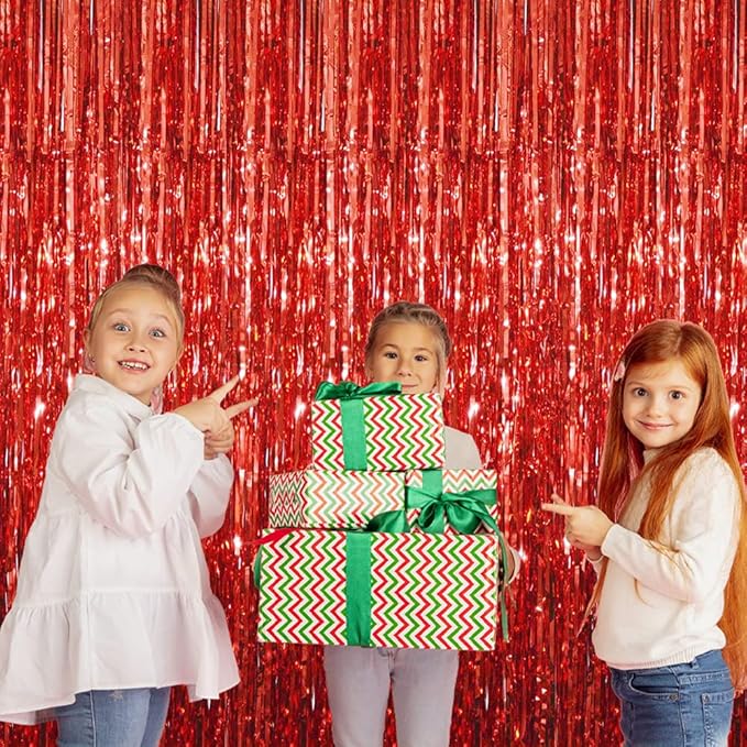 GOER 3.2 ft x 8.2 ft Metallic Tinsel Foil Fringe Curtains Party Photo Backdrop Party Streamers for Birthday,Graduation,New Year Eve Decorations Wedding Decor (5 Packs,Red)