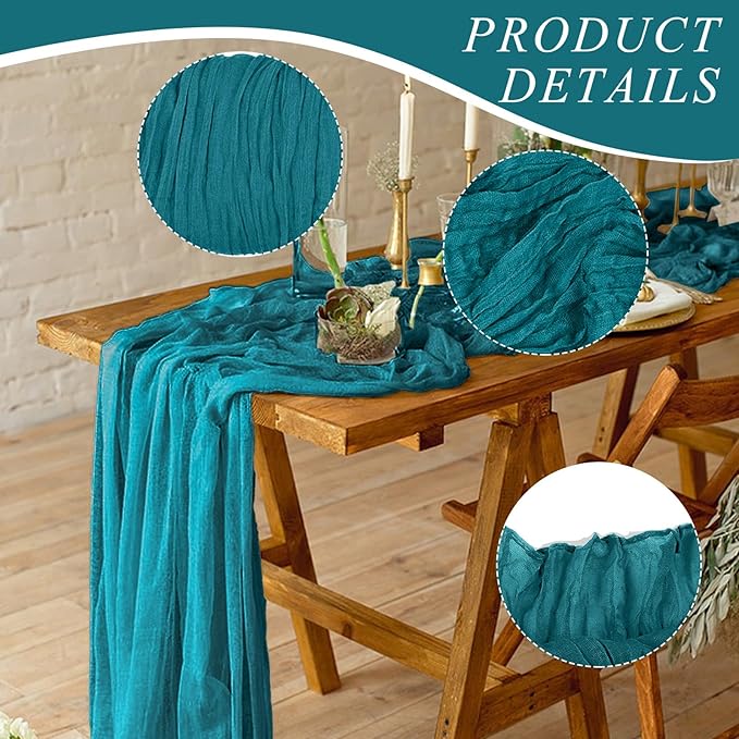 1 Pack Cheesecloth Table Runner 10Ft Christmas Gauze Boho Table Runners for Wedding Decor Bridal Shower Decorations Baby Shower Party(35" x 120")