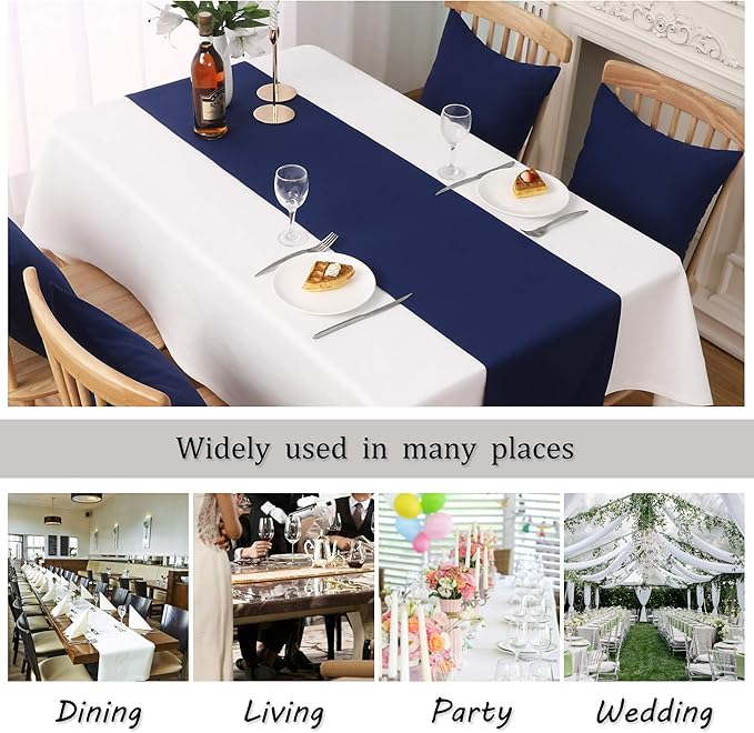 DUALIFE Navy Table Runner 14x72 inch Solid Color Thick Polyester Decorative Cloth Handcrafted for Wedding Party Birthday Graduations Hotel Restaurant Banquet Catering Services Event 2 Pieces