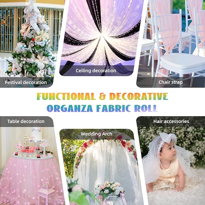 Crystal Organza Fabric Tulle 11 Inch by 50 Yards Sheer Tulle Rolls for DIY Craft Wedding Party Baby Shower Decor Gift Wrapping Party Supplies (Purple)