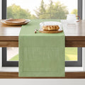 ZeeMart Linen Textured Border Table Runner, 14 x 90 Inch Green, Farmhouse Style Sage Green Table Runners 90 Inches Long, Easy Care Everyday Polyester Table Runner