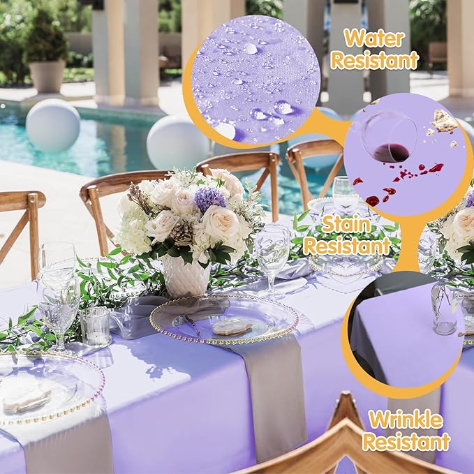 BRILLMAX 4 Pack Lavender Tablecloths for 8 Foot Rectangle Tables 90 x 156 Inch - 8ft Rectangular Bulk Linen Polyester Fabric Washable Cloth Cover for Wedding Reception Banquet Birthday Party