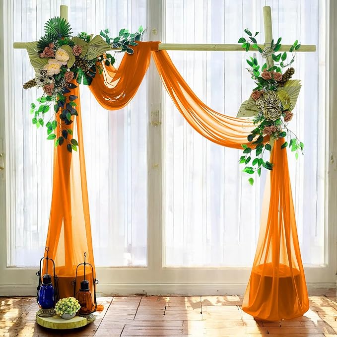 MDS Halloween Chiffon Draping Fabric - 2 Panel, 30" Wide x 50ft Long - Sheer Spooky Arbor & Canopy Drapery for Haunted House Backdrops, Party Ceilings, DIY Costumes & Themed Events - Orange