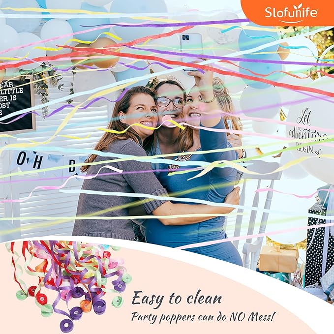 No Mess Streamers 50pack, Colorful Confetti Poppers,Hand Throw Party Poppers No Mess for Birthday, Graduation, Wedding Send Off, Engagement Party Favors（Colorful 50Pack）