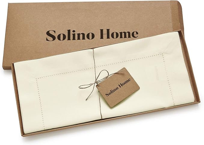Solino Home Ivory Table Runner 48 Inches - Cotton Linen Hemstitch Coffee Table Runner 14 x 48 Inch Ideal for Dresser Tables - Fall, Autumn, Halloween, Thanksgiving, Christmas, Holiday
