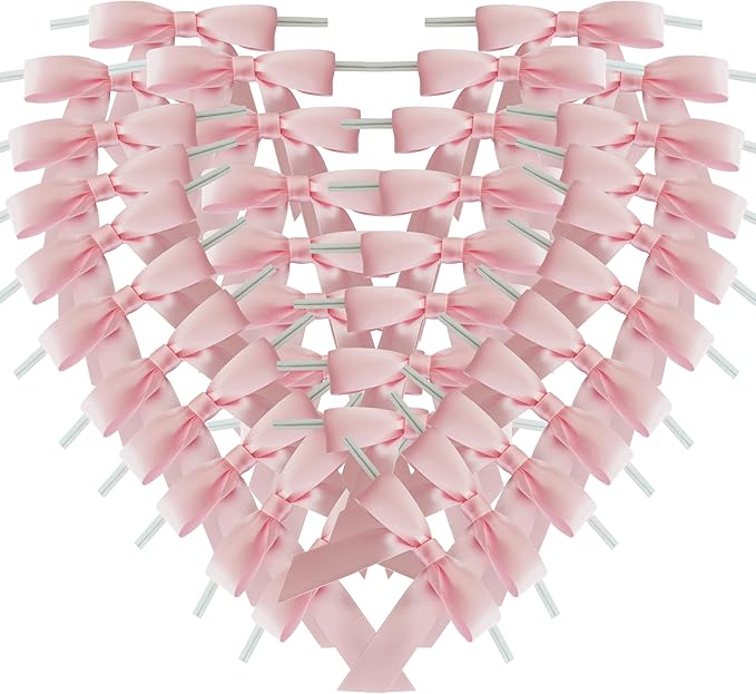 50pcs 2.5" Light Pink Polyester Satin Ribbon Bows with Twist Ties for Gift Wrapping Packing Easter Rabbit Decoration (Lt.Pink)