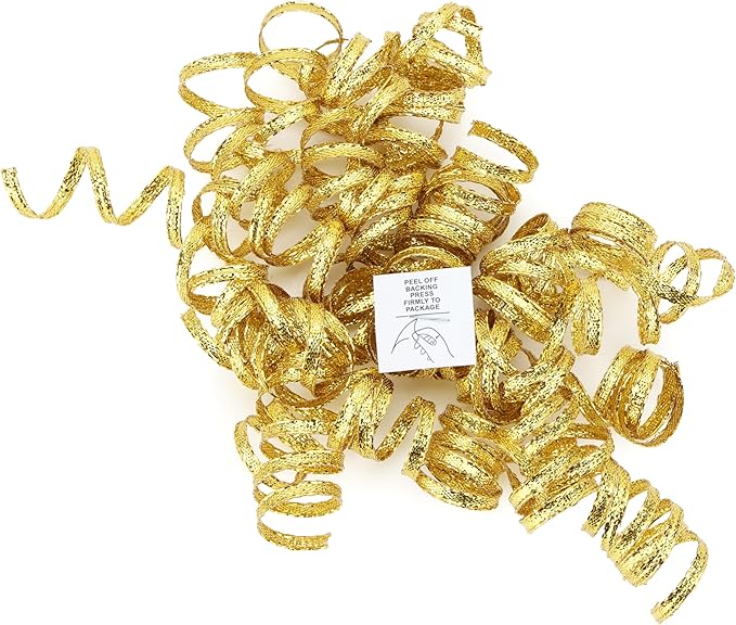 6" Metallic Gold Christmas Curly Ribbon Bows for Gift Wrapping Self Adhesive Gift Bows for Holiday Decor, Baskets, Birthday, Wedding, Presents, Party Favors Decorations 6 Counts