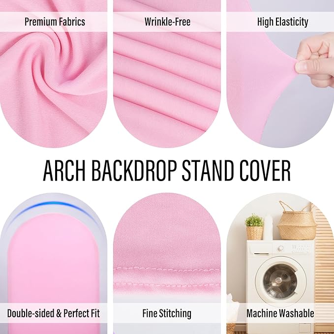 LEBENGURU Upgraded 7.2FT Wedding Arch Cover, Light Pink Spandex Fitted Arch Backdrop Cover, Round Top Chiara Stand Covers for Birthday Party Baby Shower Banquet Balloon Décor