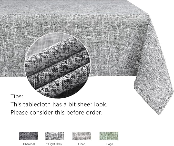 maxmill Flaxy Faux Linen Tablecloth with 2-Tone Slubby Yarn Texture Wrinkle Resistant Anti-Shrink Soft Table Cloth for Kitchen Dining Restaurant Tabletop Rectangle 60 x 120 Inch Light Gray