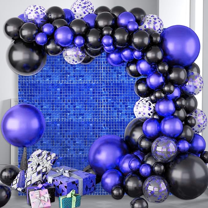 24PCS Blue Shimmer Wall Backdrop, Square Sequin Backdrops Panel, Glitter Wall Background for Birthdays, Weddings, Graduation, Engagements, Disco Bachelorette Party Decoration (4FTx6FT)