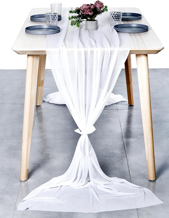 MDS Halloween Chiffon Table Runner - 25 Pack, 29 x 170 Inches, 14ft Each - Sheer Spooky Table Runners for Haunted House Parties, Trick-or-Treat Tables, Witchy Décor, Wedding & Events - White