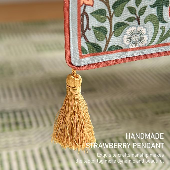 ISAENNE Designer French Green Elegant Linen Table Runner 102 Inches Long,Colorful Flower Pattern Soft Table Runners for Dining Tables,Thanksgiving,Kitchen Tables,Christmas,12"*102"-Naples B