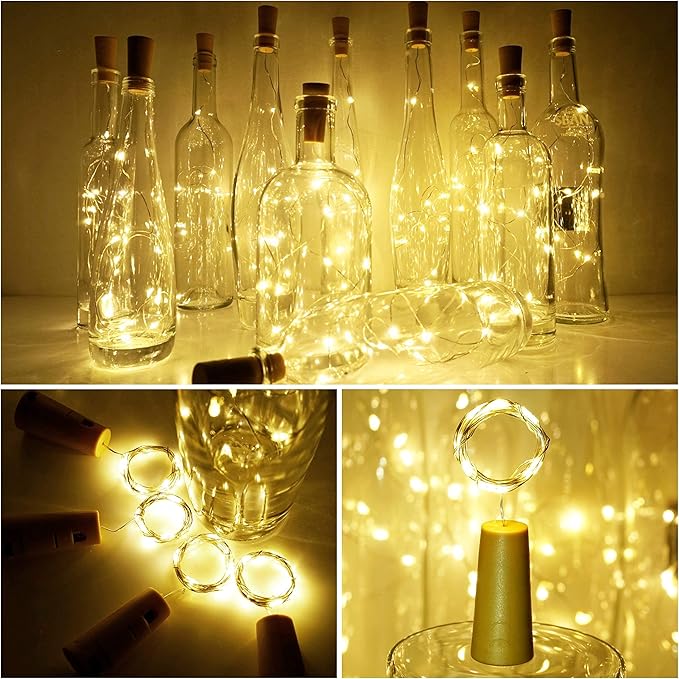 Wine Bottle Cork Lights 15Pack 10 LED/ 40 Inches Battery Operated Cork Shape Copper Wire Colorful Fairy Mini String Lights for Party Christmas Halloween Wedding Decoration (Warm White)