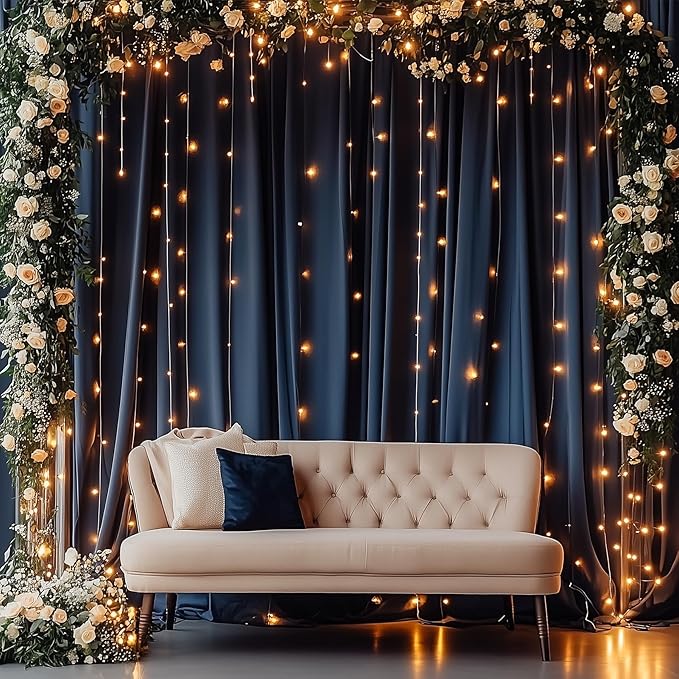 30ftx12ft Wrinkle Free Navy Blue Backdrop Curtain, 6 Panels 12FT Height Navy Blue Wedding Backdrop Drapes, Silky Polyester Back Drop Cloth for Birthday Photography Background Party Backdrop Draping