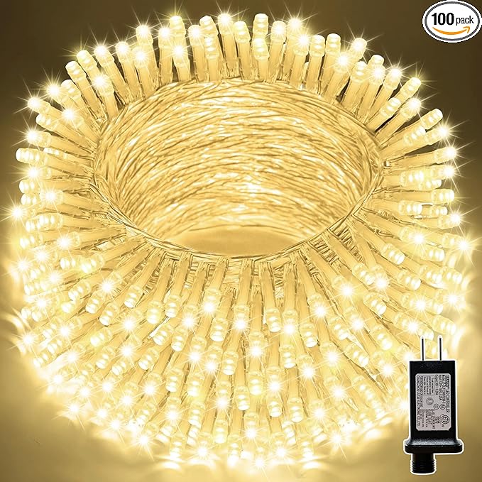 LAMPHOME 33ft Christmas Decorative Mini Lights, 100 LED Transparent Wire Fairy Starry String Lights Plug in, 11 Lighting Modes, for Indoor Outdoor Xmas Tree Wedding Party Decoration (Warm White)