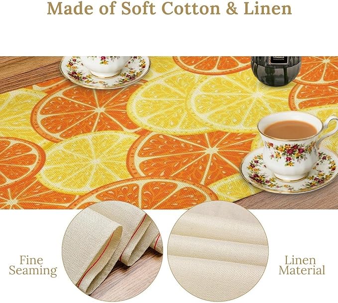 Orange Lemon Table Runner Spring Summer Orange Lemon Slices Botanical Fruit Dinner Runner for Farmhouse Baby Shower Party Holiday Home Kitchen Dining Table Decor 13x120