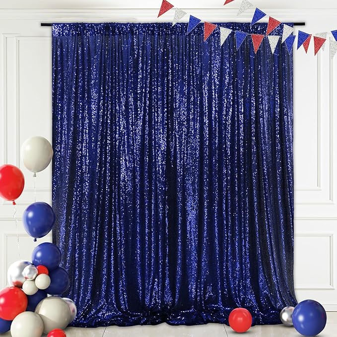 Eternal Beauty Navy Blue Sequin Backdrop, 5x7 Ft Glitter Background Curtains for Shimmer Photography Party Wedding Birthday Independence Day Back Drop Decor