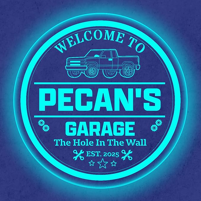 Custom Pickup Truck LED Sign – Personalized Color Changing Acrylic Wall Decor for Garage, Shop, or Man Cave (Garage 2, 20 INCHES)