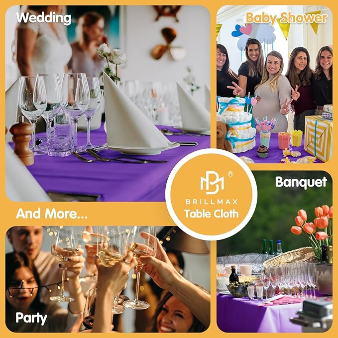 BRILLMAX 6 Pack Purple Tablecloths for 8 Foot Rectangle Tables 60 x 126 Inch - 8ft Rectangular Bulk Linen Polyester Fabric Washable Cloth Cover for Wedding Reception Banquet Birthday Party