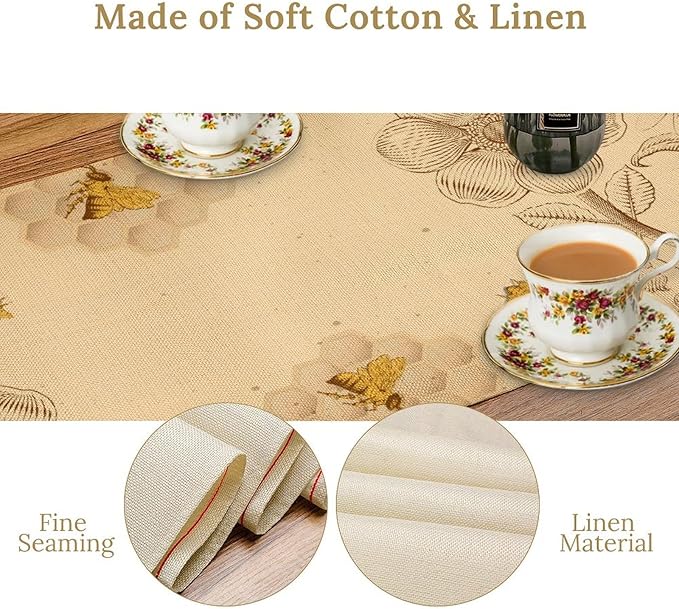Vintage Bee Table Runner, Rustic Retro Wildflowers Print Home Farmhouse Table Cover for Party Indoor Outdoor Decoration Kitchen Dining Table Decor, 13x108inch